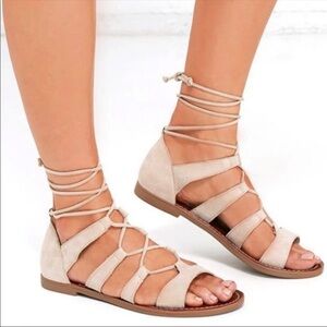 Steve Madden Gabriela Lace Up Gladiator Suede Sandal Taupe Size 7.5